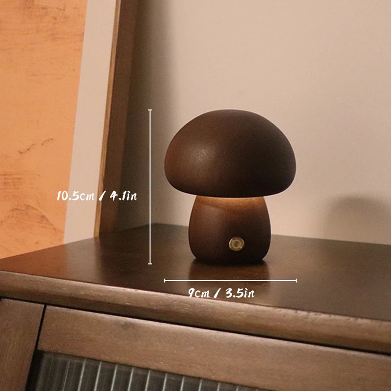 Lampe de Chevet Champignon Bois – Tactile & Rechargeable