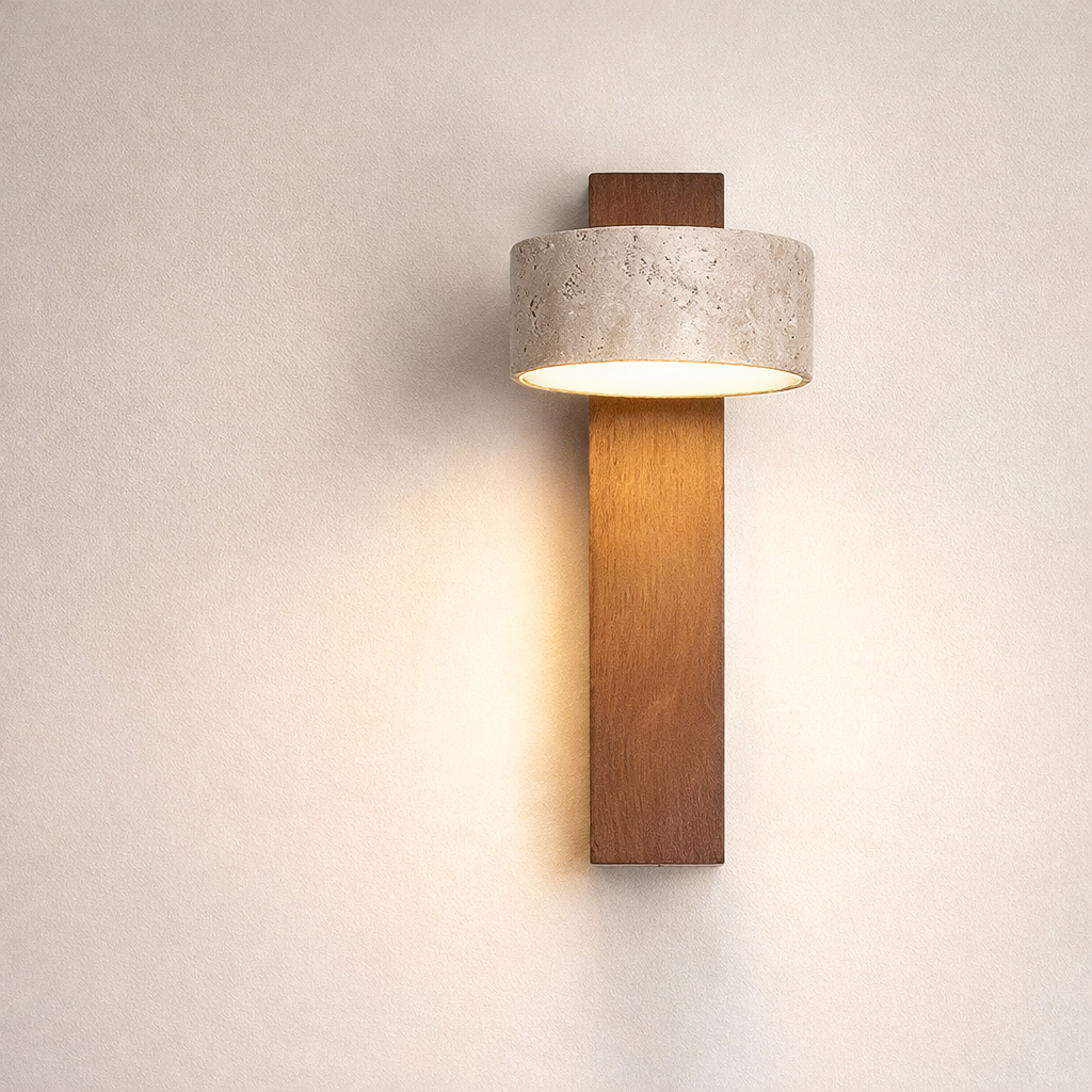 Applique Murale Bois & Pierre – Lumière LED Chaude Orientable 180°