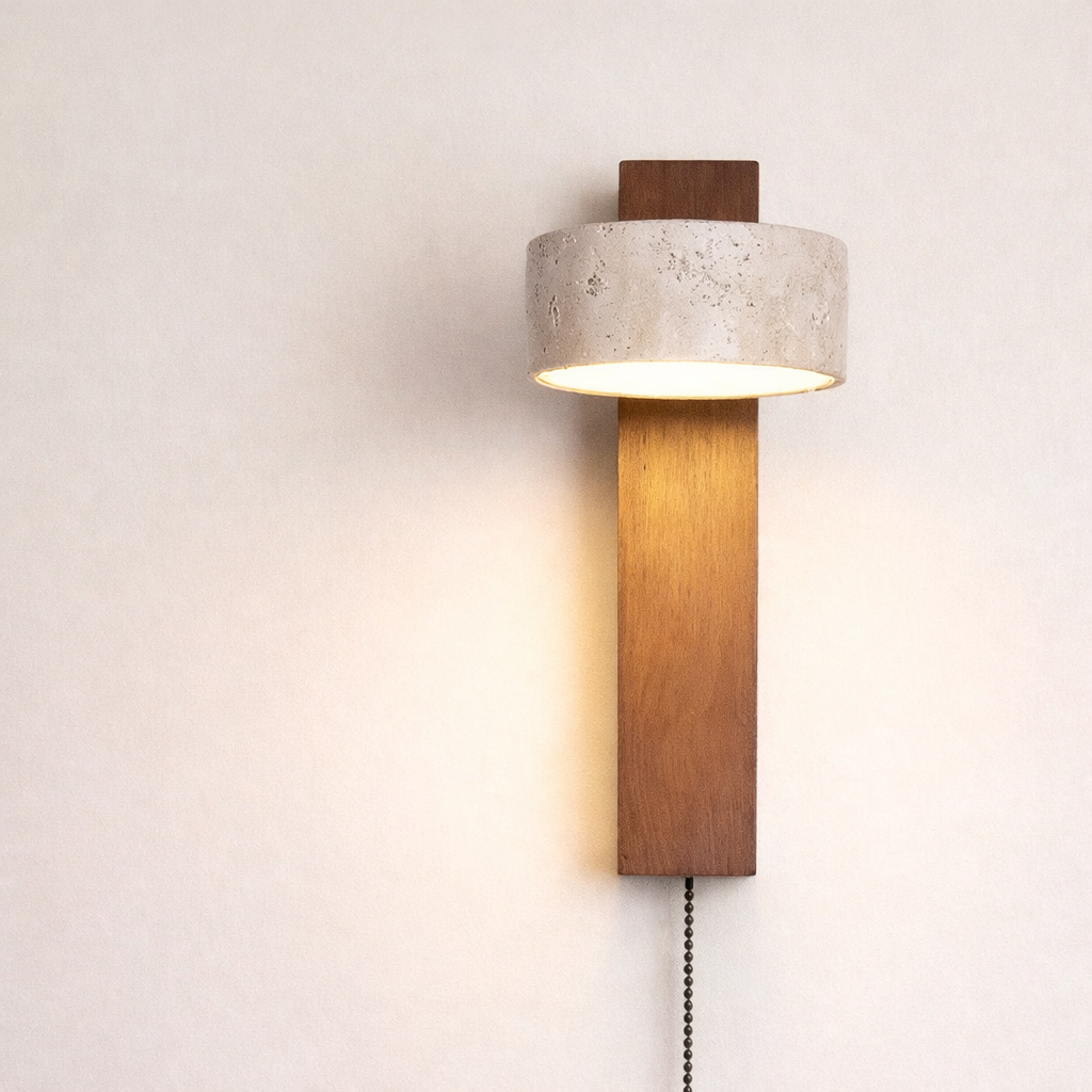 Applique Murale Bois & Pierre – Lumière LED Chaude Orientable 180°