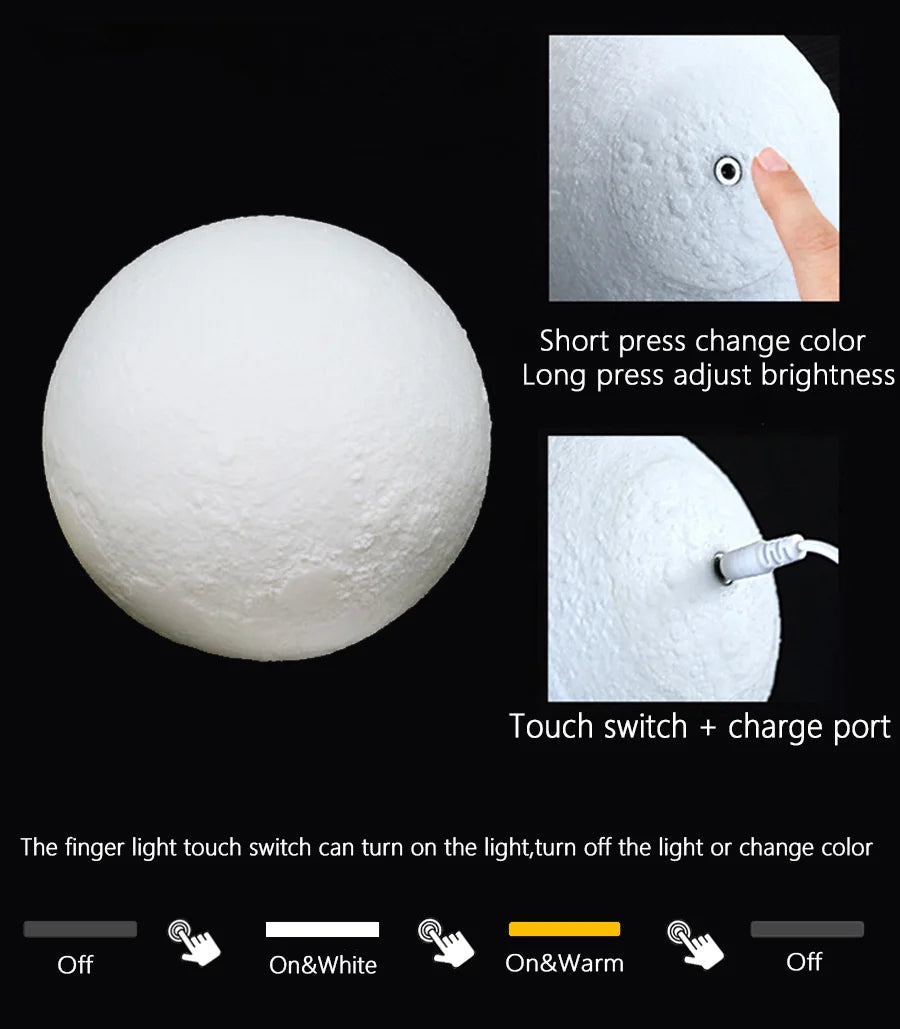 Lampe Lune 3D 16 Couleurs – Veilleuse LED Rechargeable