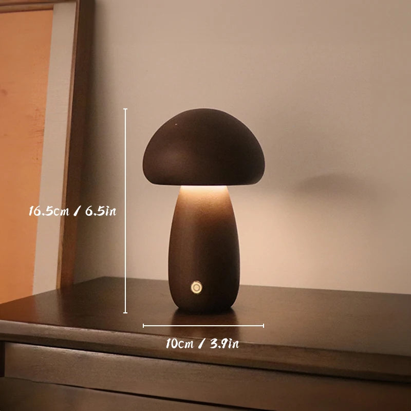 Lampe de Chevet Champignon Bois – Tactile & Rechargeable