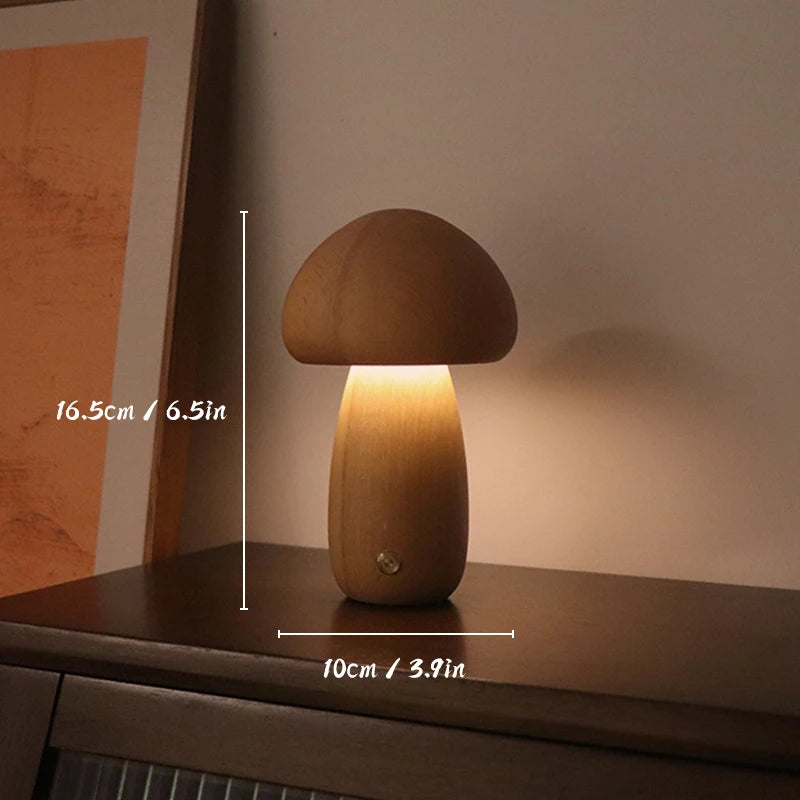Lampe de Chevet Champignon Bois – Tactile & Rechargeable