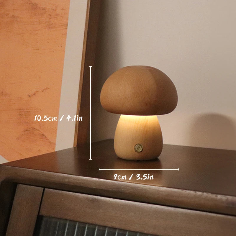 Lampe de Chevet Champignon Bois – Tactile & Rechargeable