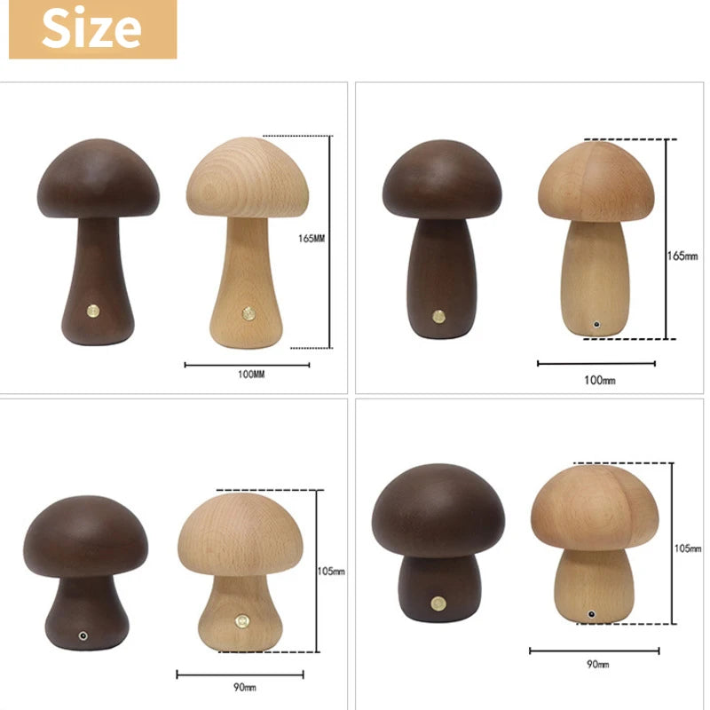 Lampe de Chevet Champignon Bois – Tactile & Rechargeable