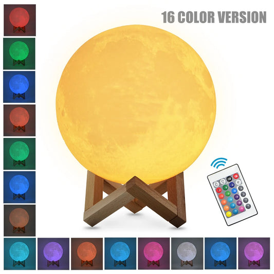Lampe Lune 3D 16 Couleurs – Veilleuse LED Rechargeable